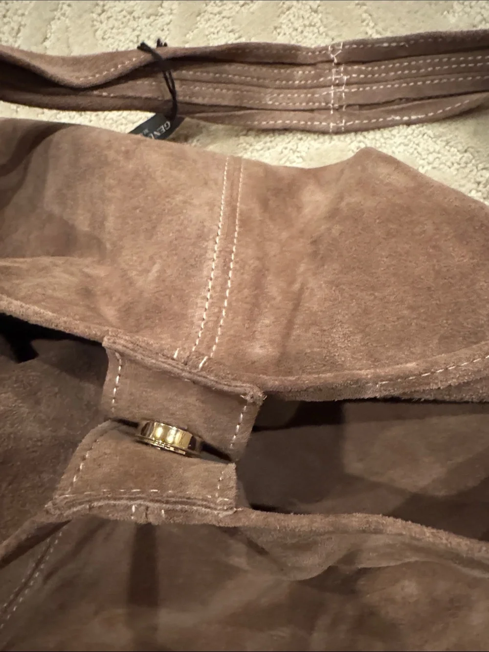 Italia Claudia Firenze Genuine Leather Suede Hobo Tote - Brown / Taupe - New